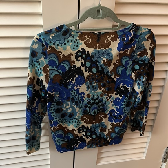 J Crew Blue Paisley wool cardigan size small - Picture 4 of 4